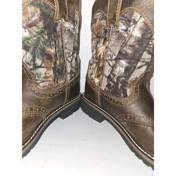 Justin Boots Youth Western Camo Boots Size 3D Brown Leather 4619JR Real Tree - Picture 5 of 9
